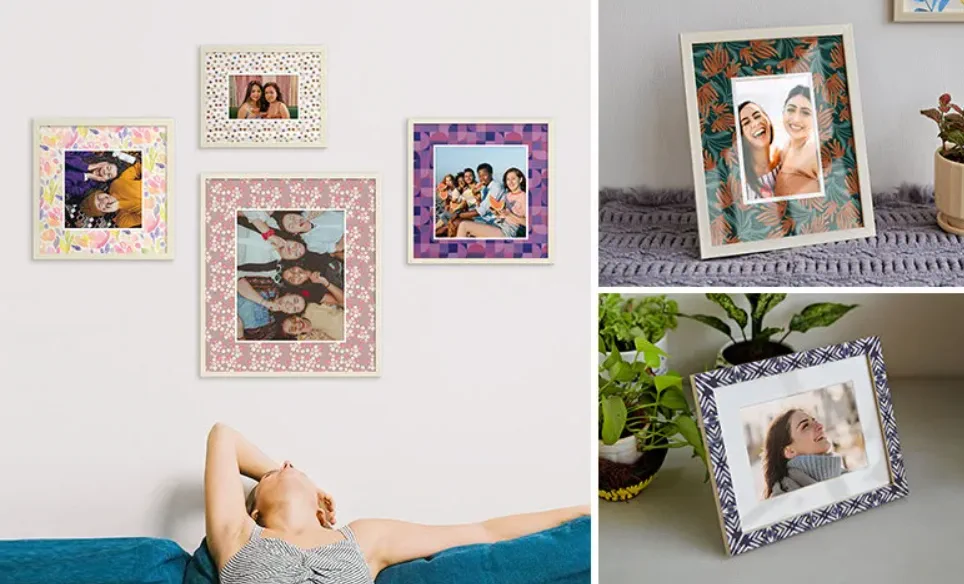 A coordinated gallery wall made with photo frames in different sizes