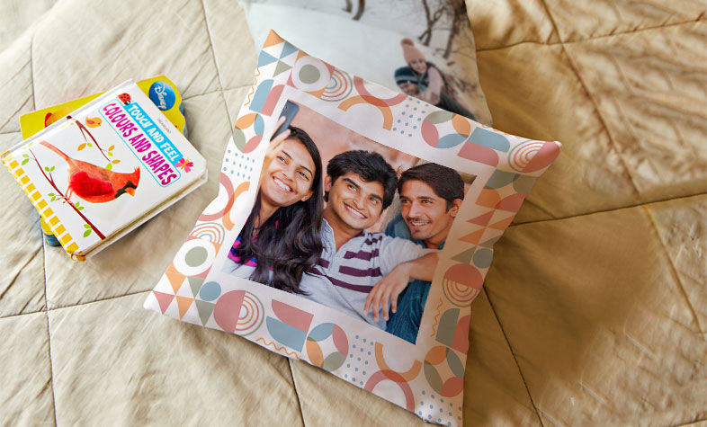 Personalized photo cushion designed with a favourite friendship picture