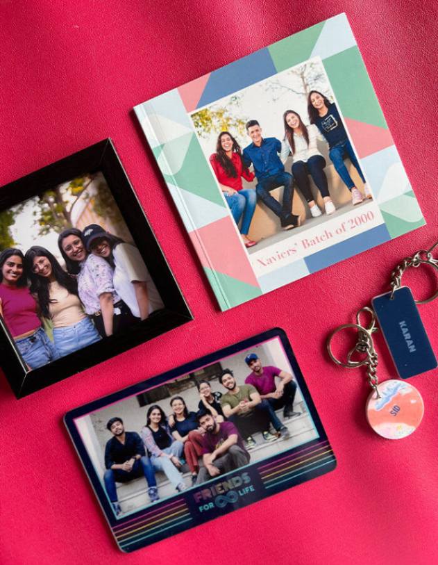 Friends celebrating Friendship Day together with personalized photo gifts
