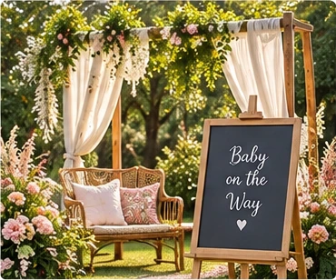 Decorated home garden setup for a baby shower