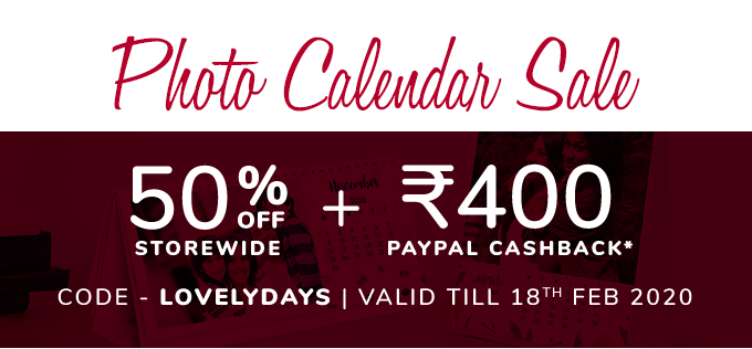 Photo Calendar Sale. Flat 50% off + upto Rs.400 assured PayPal cashback*